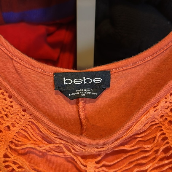 Bebe orange crocheted scoop back sleeveless bodycon dress size S - Picture 2 of 3